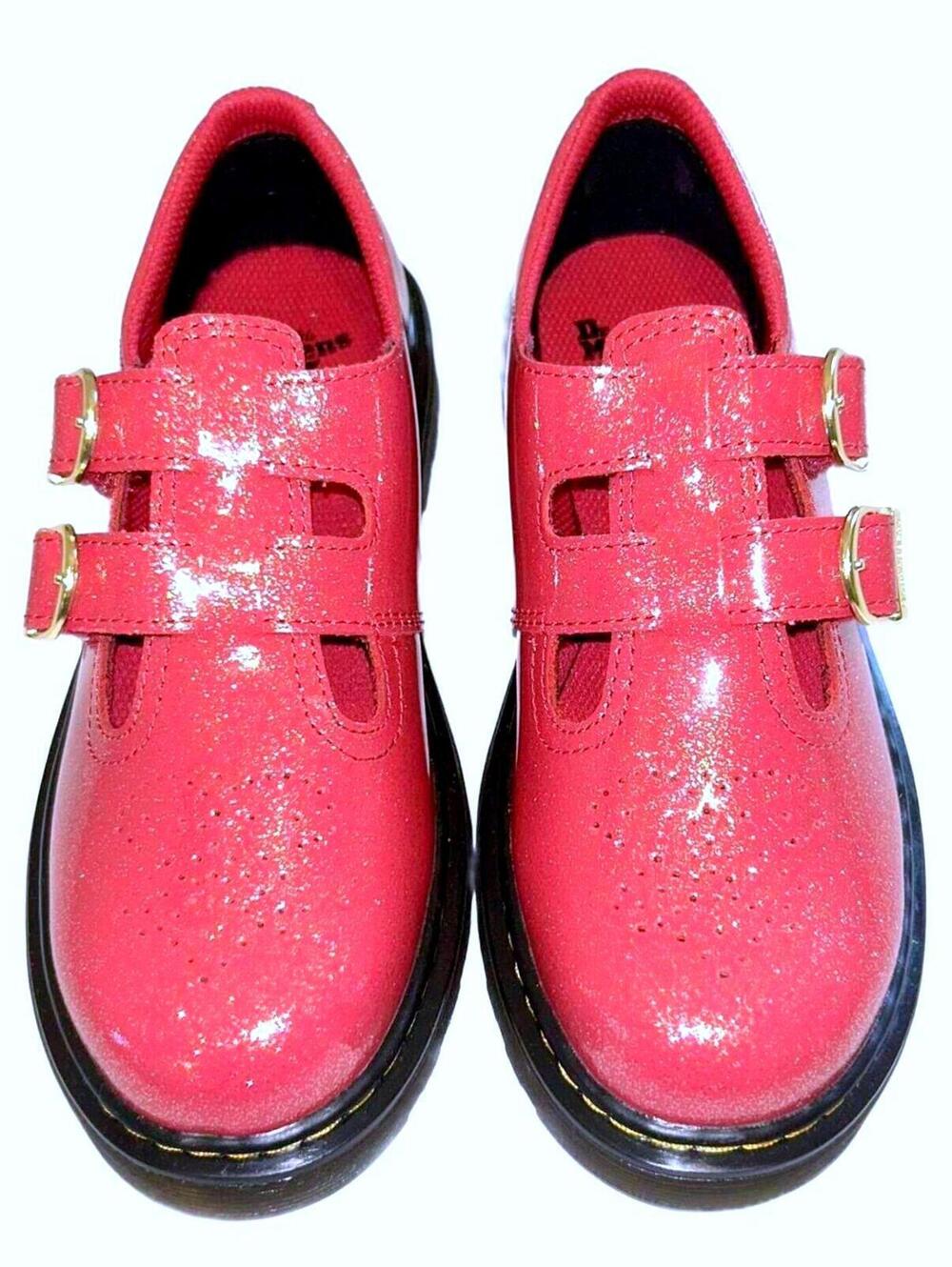 Dr. Martens 8065 Patent Leather Mary Janes "Fuchsia / Gold Glitter" Girl 3 | NEW